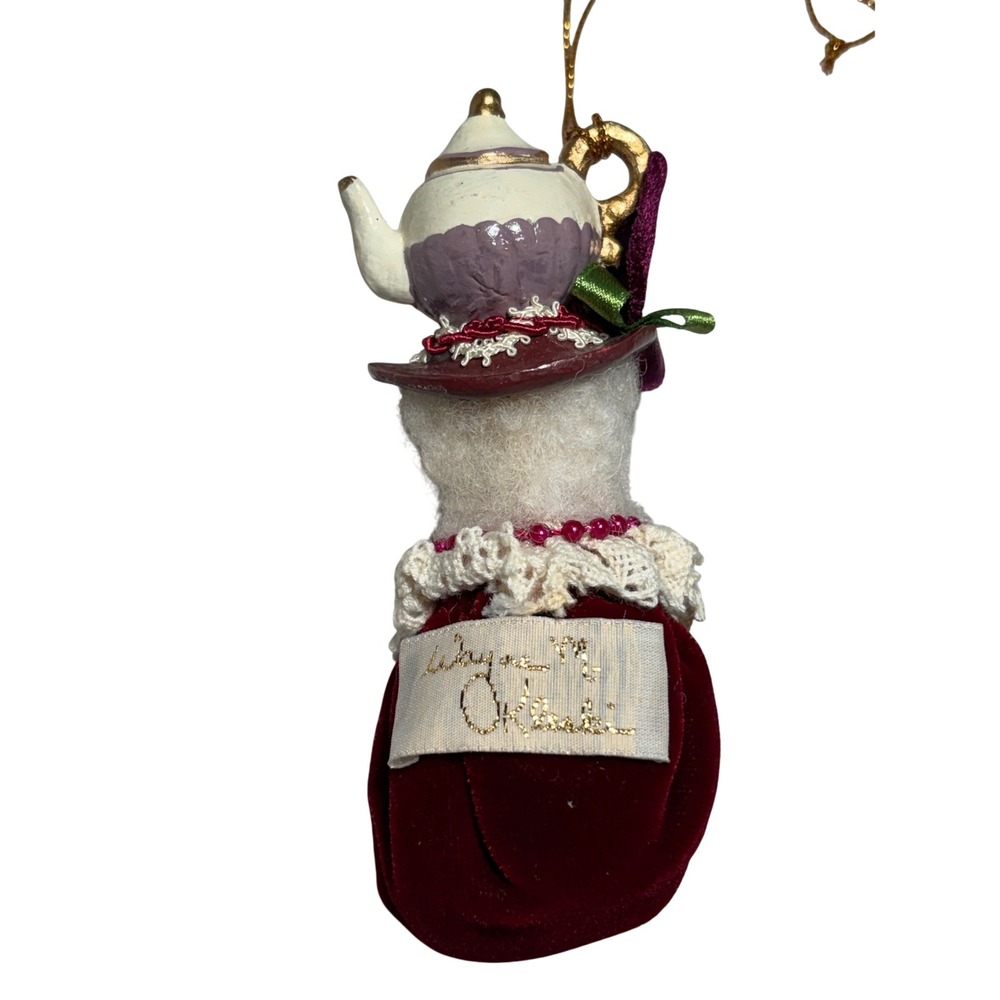 Catherine's Collection Old Lady Teapot Ornament Burgundy Velvet Lace Whimsical - Picture 8 of 11